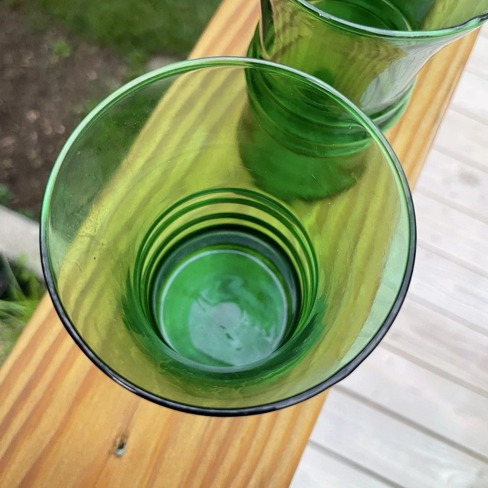 Anchor Hocking Glass Forest Green 8oz Ringed Ribbed Tumbler Vintage MCM Set Of 4